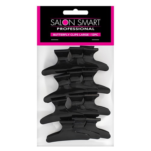 Salon Smart Black Butterfly Hair Clips Large 12pk