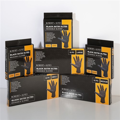 Robert de Soto Black Satin Ultra Reusable Gloves Large 4pc