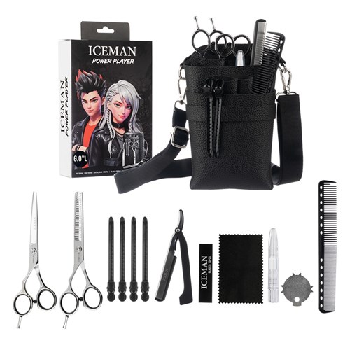 Iceman Power Player 6” Left Handed Hairdressing Scissors Set Black
