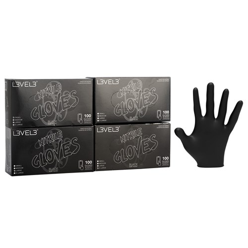 L3VEL3 Nitrile Gloves Black Small 100pk