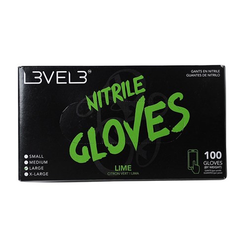 L3VEL3 Nitrile Gloves Lime Large 100pk