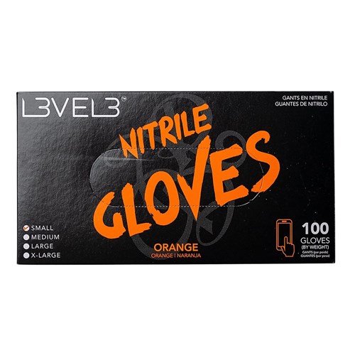 L3VEL3 Nitrile Gloves Orange Small 100pk