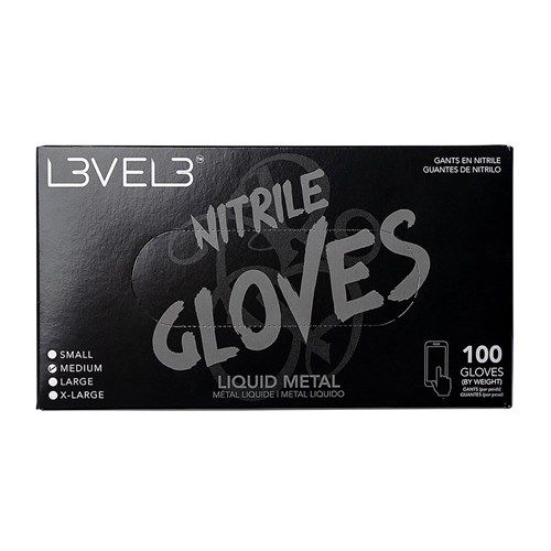 L3VEL3 Nitrile Gloves Liquid Metal Medium 100pk