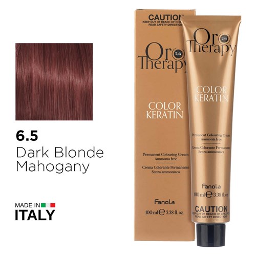 Fanola Oro Therapy Color Keratin Hair Colour 6.5 Dark Blonde Mahogany