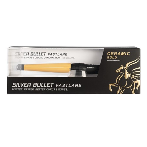 Silver Bullet Fastlane Large Ceramic Conical Curling Iron in Gold