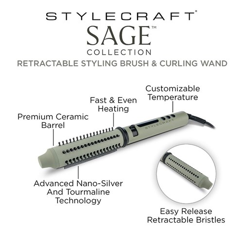 StyleCraft by Silver Bullet Sage Retractable Hot Brush and Curling Iron